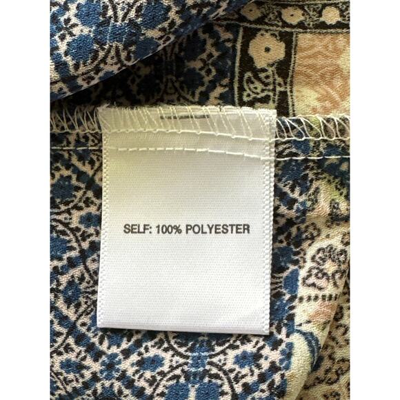 Rose + Olive Faux Patchwork Lightweight Blouse L Blue Pink Coquette Boho - Picture 7 of 11